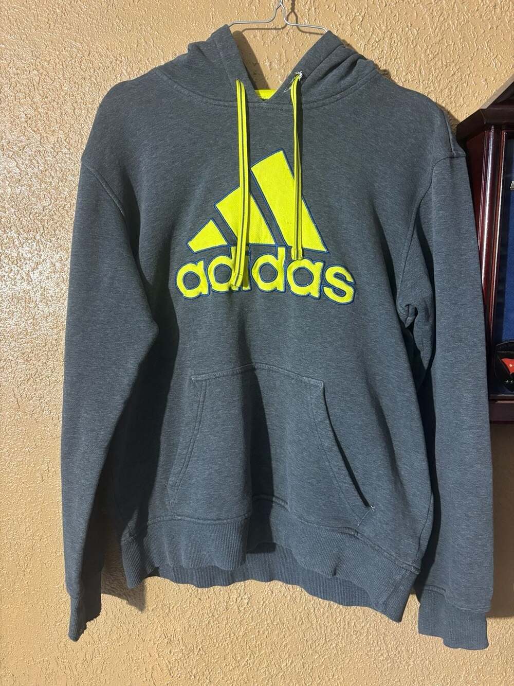 Adidas Gray Pullover Hoodie Sweatshirt with Neon Yellow Logo